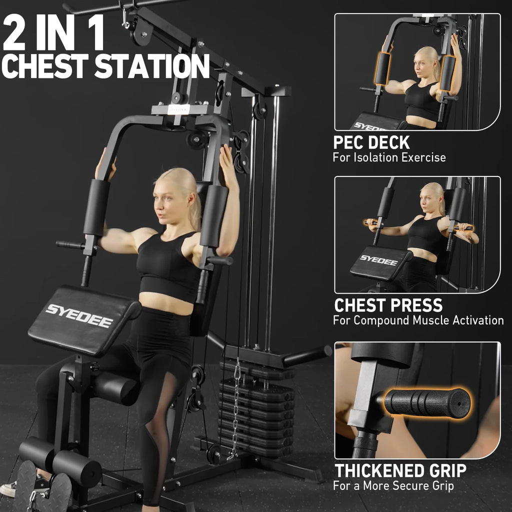 Multifunctional Home Gym System, Home Gym Station with 105LBS Weight Stack, All in One Workout Machine for Full Body Strength Training