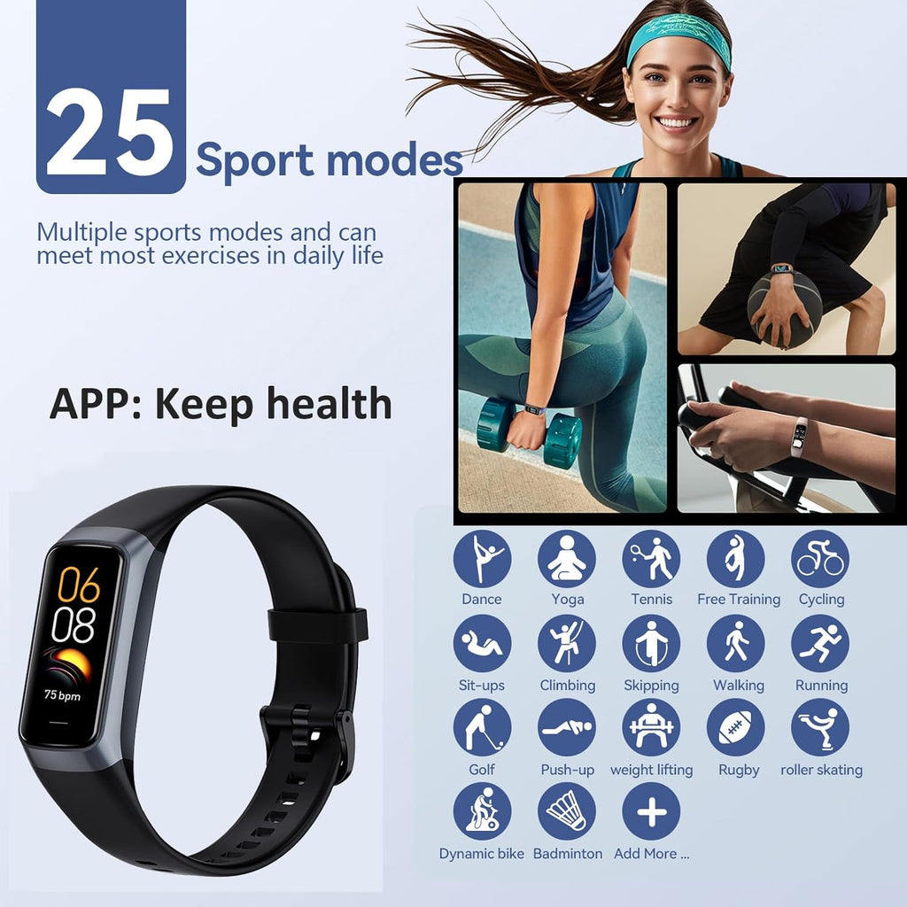 Elevate Your Fitness Journey with the Slim and Stylish C60 Health Tracker - 25 Sports Modes, Heart Rate & Blood Pressure Monitor, and IP68 Waterproof Design