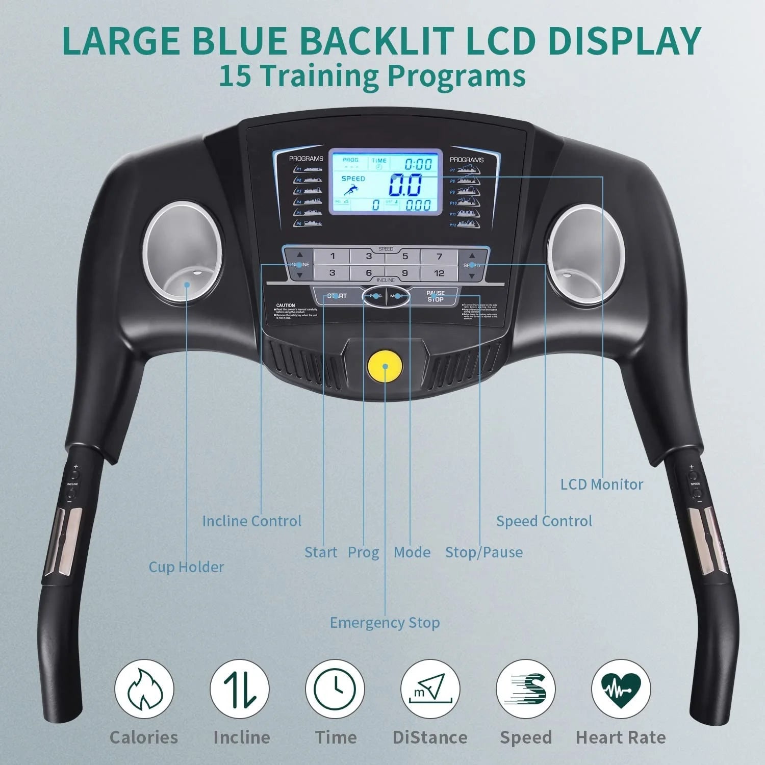 Treadmill with Auto Incline Folding Treadmill 12Level Incline 2.5 Horse Power 15 Preset for Home Use 8.5 Mph Range