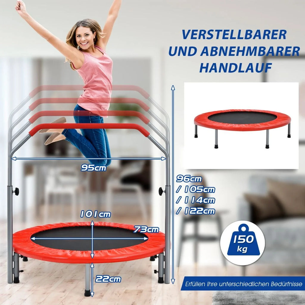 Ø101 Cm Klappbares Mini-Trampolin Fitness-Trampolin Mit Höhenverstellbarm Haltegriff