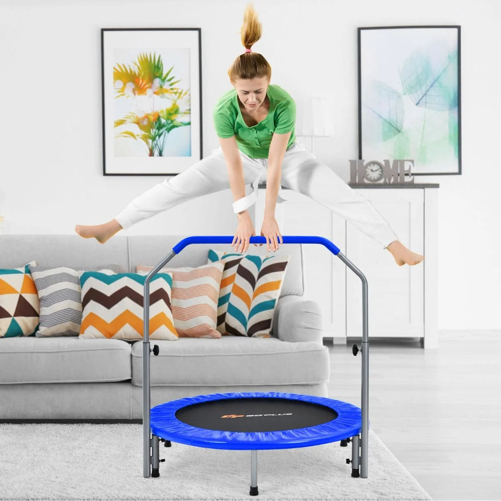 Ø101 Cm Klappbares Mini-Trampolin Fitness-Trampolin Mit Höhenverstellbarm Haltegriff