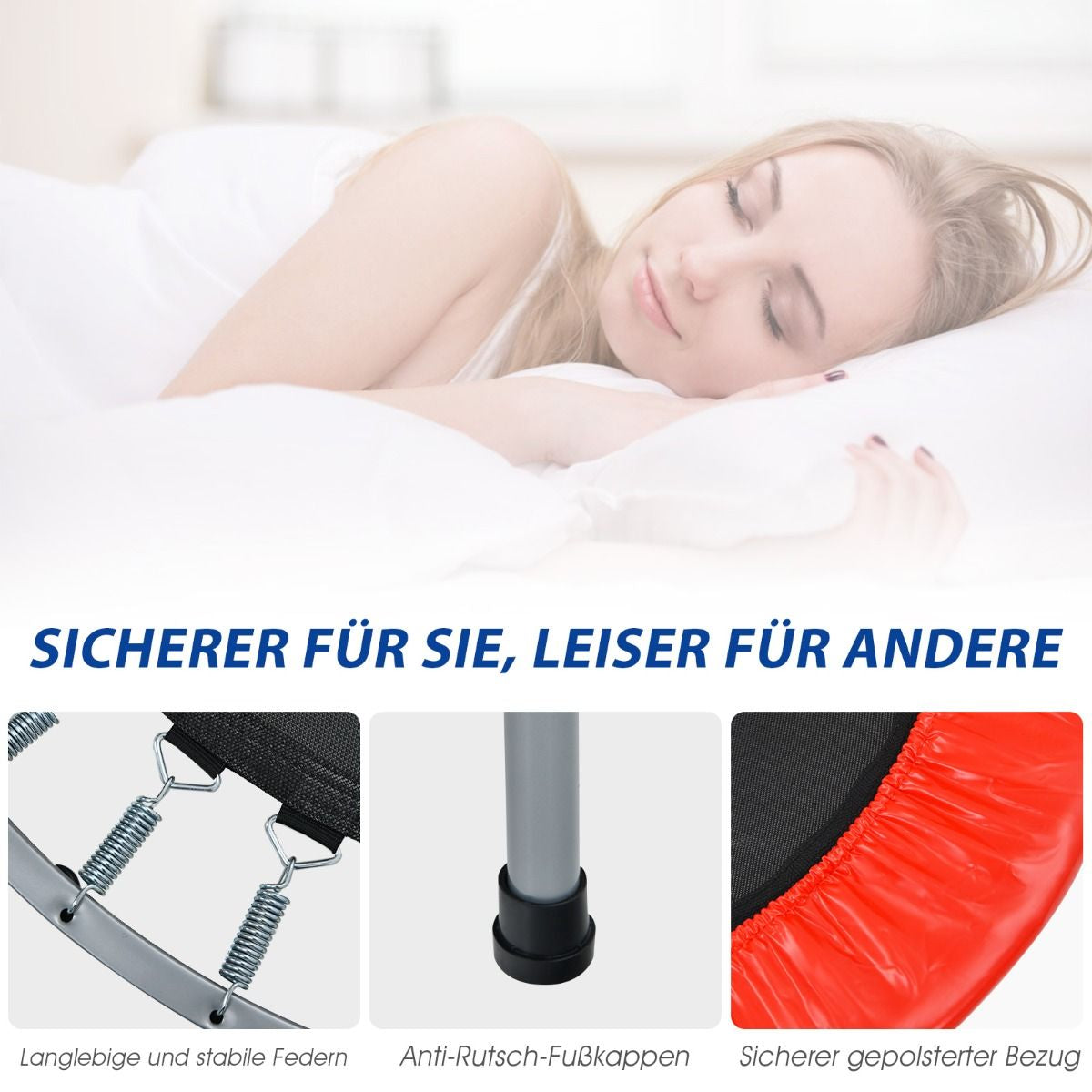 Ø101 Cm Klappbares Mini-Trampolin Fitness-Trampolin Mit Höhenverstellbarm Haltegriff